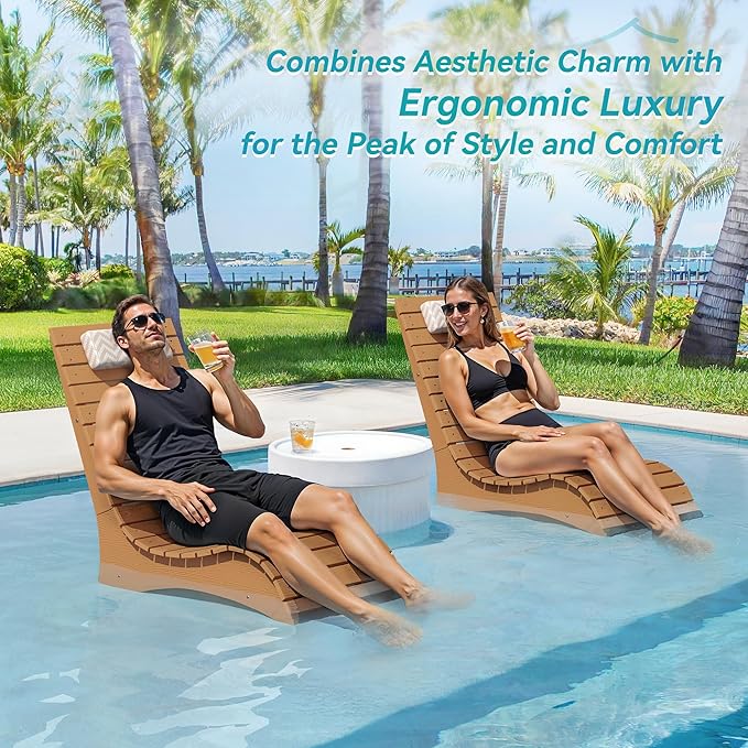 Homenjoy HDPS Pool Lounge Chairs Set of 4, Use in Pools Lounge Chairs up to 10-Inches of Water, Chaise Chairs with Headrest, Lounge Chair Outdoor, Fade-Resistant Pool Lounger for Deck