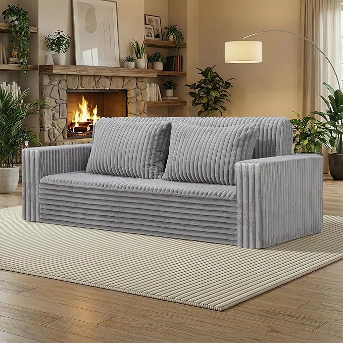 HABUTWAY Folding Sofa Bed, 2 in 1 Convertible Sleeper Chair with 2 Pillows, Portable Fold Out Chair Bed with Armrest, Comfy Floor Couch, Lazy Sofa for Living Room Bedroom Dorm Home Office, Light Grey