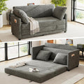 kakuboohi 65" Loveseat Sleeper Sofa Bed, Chenille Convertible Floor Sofa Bed for Small Spaces, Folding Couch Bed with Deep Seat, 2 Pillows & Solid Frame, Pull Out Floor Couch for Living Room, Grey