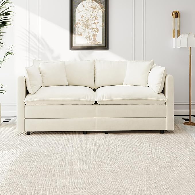 Aoowow Modular Sectional Sofa Modern Convertible Loveseat Couch,77.16 Inch Deep 2-Seater Sofas Comfy Chenille Cloud Sofas and Couches with Pillows for Living Room Apartment（Beige）