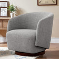 Boucle Swivel Accent Chair, No Assembly Upholstered Armchair with Rubberwood Base, 360° Rotating Barrel Chair for Living Room, Bedroom, Apartment & Reading Nook (1, Light Grey)