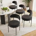 Farini Dining Chairs Set of 4,Mid-Century Modern Kitchen Chair Curved Backrest Round Upholstered Sherpa Dining Chairs with Metal Legs,Black