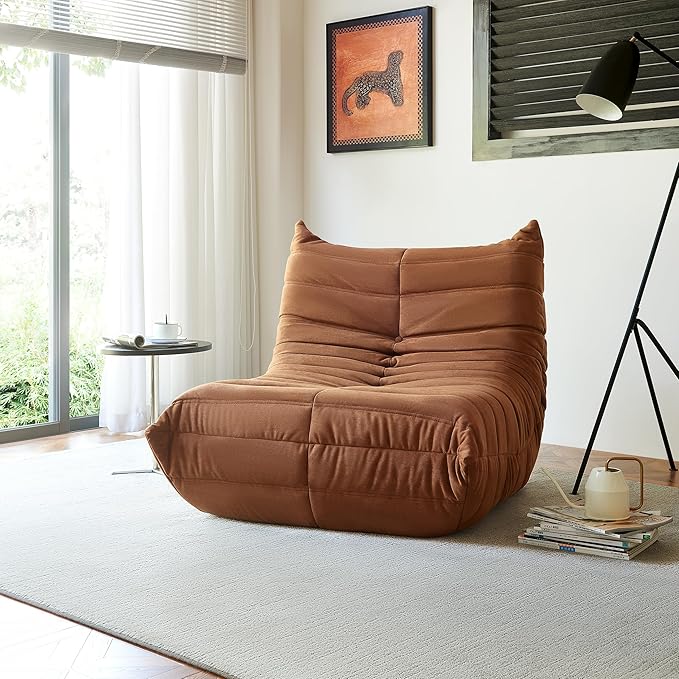 Green Bean Bag Chair - Corner Sofa, Fireside Floor Couch for Living Room, Bedroom, Gaming & Office (Brown, Single)