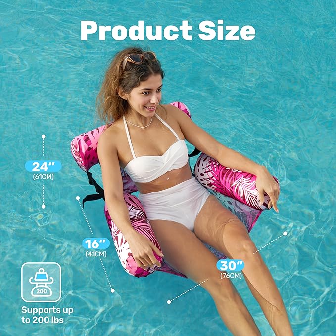 SLOOSH Pool Floats Chairs Adult,Inflatable Pool Lounge,Plant Pattern Floating Mat Hammock,Blow up Water Chairs Noodles rafts for Party Summer Water Beach Fun