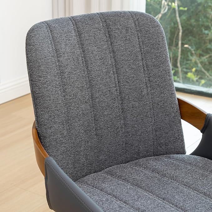 YOUUGIOR Dining Room Chairs,Mid Century Modern Gray Fabric+Faux Leather Kitchen Chairs Armless,Bamboo Legs Side Chairs No Wheels,Accent Chair for Dining Rooms,1PCS