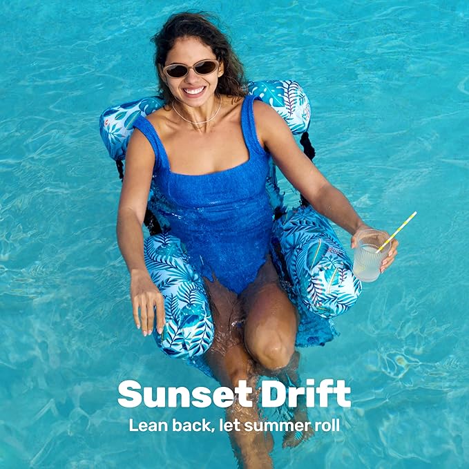 SLOOSH Pool Floats Chairs Adult,Inflatable Pool Lounge,Plant Pattern Floating Mat Hammock,Blow up Water Chairs Noodles rafts for Party Summer Water Beach Fun