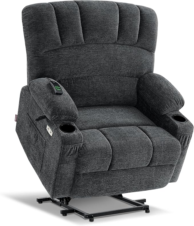 MCombo Power Lift Recliner Chair for Elderly, Lift Chair with Heat and Massage, 150° Max Recline, Extra Wide Lift Recliner for Big People, Fabric R7096 (Medium-Wide, Dark Grey)