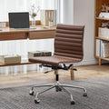 OTDMEL Armless Ribbed Office Desk Chair with Top Grain Leather, Mid Back Ergonomic Swivel Room Chair, Adjustable Height 5-Star Base, Brown