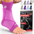 Sleeve Stars Ankle Brace for Women & Men, Ankle Wrap for Sprained Ankle, Compression Sleeve for Plantar Fasciitis Relief, Easy Customizable Support: w/Removable Strap (Pair/M:10"-12"/Hot Pink)