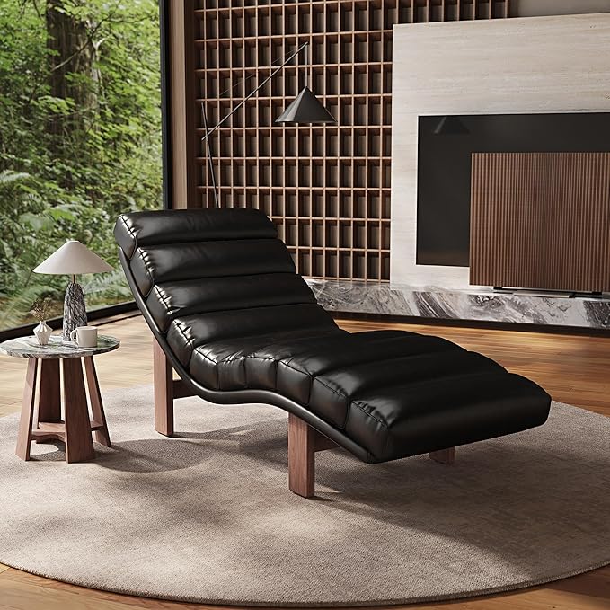 Modern Chaise Lounge Chair with Wooden Legs, Armless, Comfortable Upholstered Seat – Perfect for Living Room, Bedroom, or Office