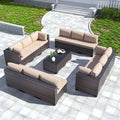 Kullavik 14PCS Outdoor Patio Furniture Set PE Wicker Rattan Sectional Sofa Patio Conversation Sets,Sand