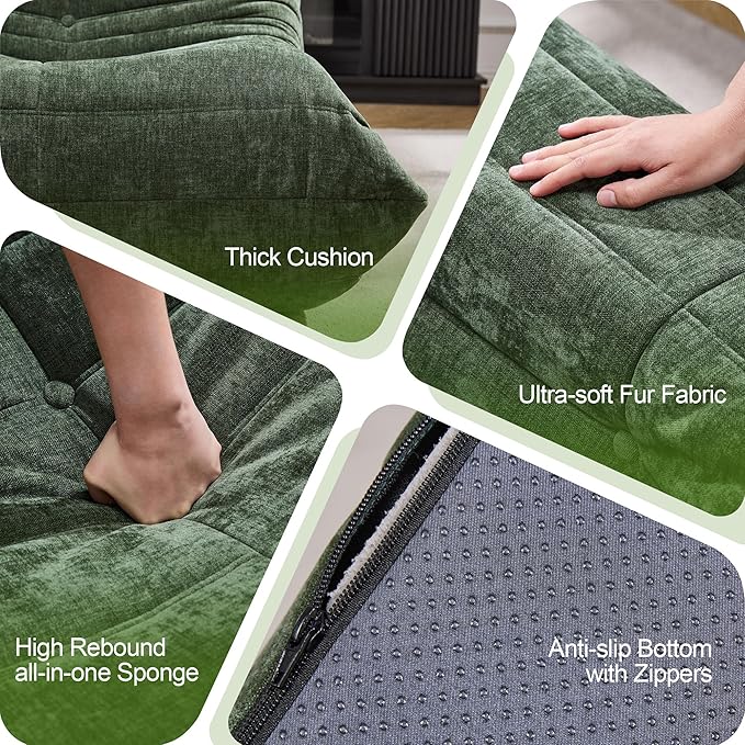 Bean Bag Chairs for Adults Giant Bean Bag Chair Memory Foam BeanBag Chair Bean Bag Sofa with Filler Faux Fur Fireside Beanbags Lazy Sofa for Living Room Bedroom Office (Green Chenille, Single)