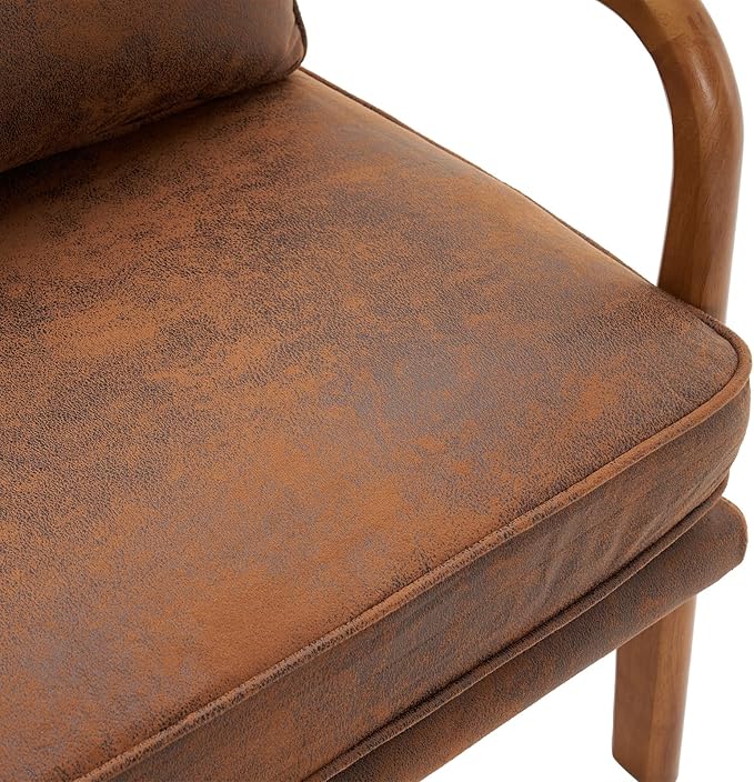 Bonnlo Microfiber Rustic Mid Century Modern Accent Chair, Soild Wood Padding Lounge Armchairs Side Sitting Chairs for Living Room, Bedroom, Guest Room