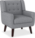 Accent Chairs, Mid-Century Modern Upholstered Living Room Armchair, Comfy Oversized Linen Fabric Single Reading Arm Chair with Tufted Back and Wood Legs for Bedroom, Club (1, Grey)