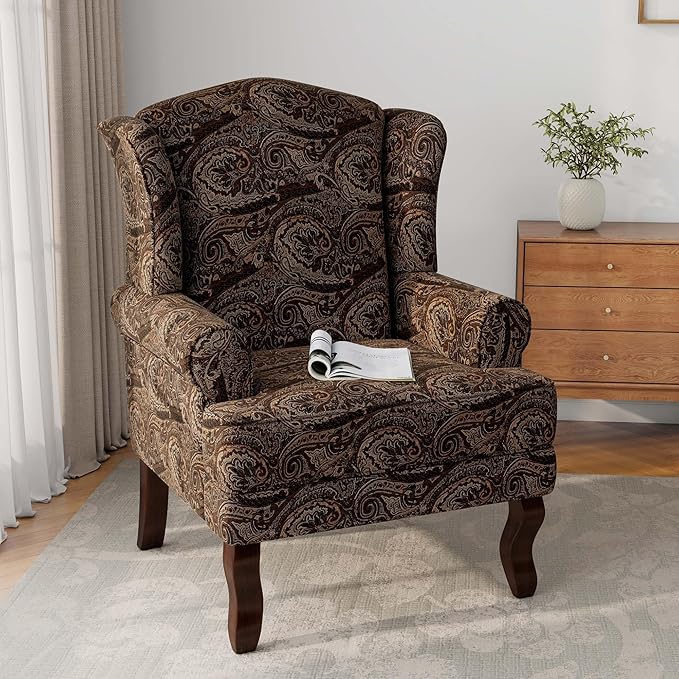 DREAMSIDEA Accent Chair, High Back Upholstered Armchair with High Resilience Sponge & Wood Legs, Mid-Century Modern Comfy Single Sofa Reading Chairs for Living Room, Bedroom (Cranberry, Set of 2)