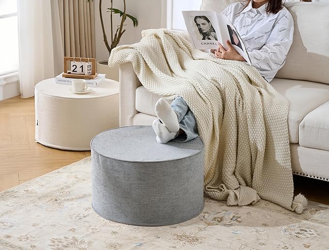 Weaverlane Large 22" Sturdy Ottoman Pouf for Living Room, Bedroom, Playroom, High Density Foam Filling Footrest, Side Table, Extra Seating Home College Dorm Décor Extra Firm (Gray)