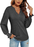 Romanstii Women's Casual V-Neck T-Shirts Loose Puff Long Sleeve Tops Tunic Blouses