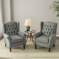 DREAMSIDEA Accent Chair, Upholstered Armchair with Button Tufted High Back & Solid Wood Legs, Comfy Wingback Reading Single Sofa Chair for Small Spaces, Living Room, Bedroom (Grey, Set of 2)