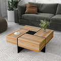 HanStrong 31.5" Square Coffee Table with 4 Hidden Storage Compartments,Cocktail Table with Extendable Sliding Tabletop,UV High-Gloss Design Center Table for Living Room,Brown