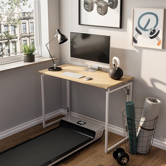 Folding Desk - 31.5" Wood Top Foldable Desk for Small Spaces | No Assembly Required Compact Desk for Home Office, Writing, and Study
