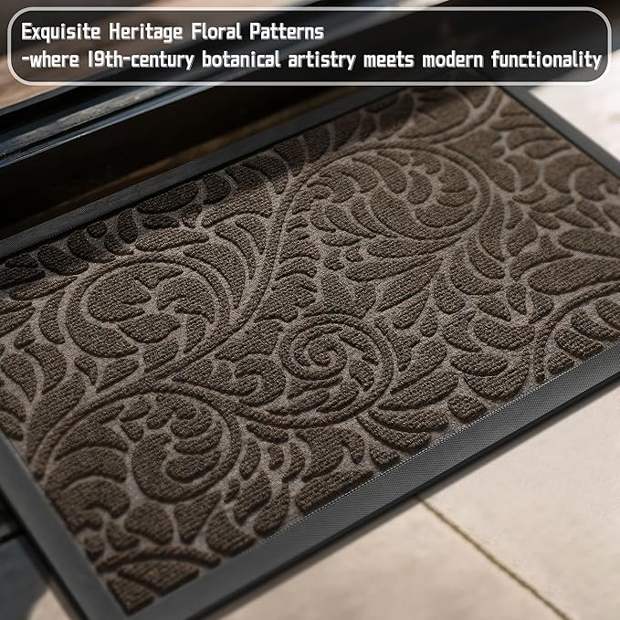 Yimobra Door Mat Outside Entrance 29.5x17, Waterproof Sturdy Outdoor Mats for Front Door, Heavy Duty Non-Slip Doormat for Garage Patio Entryway Indoor, Easy Clean, Brown