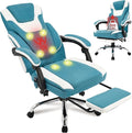 Massage Office Chair with Footrest,6-Point Vibration and Heat Executive Office Chairs,Ergonomic Desk Chair for Heavy People,500LBS Big and Tall Fabric Office Chair,Reclining Managerial Chair,Bluewhite