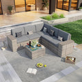 PCSXDSW 6-Piece Outdoor Patio Furniture Set, Rattan Wicker Conversation Set with Wide Armrests, Outdoor Modular Sectional Couch Seating Group Sofa for Deck Garden Porch (Gray Cushions)