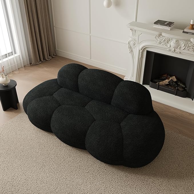 JACH 3 Seater Cloud Sofa for Living Room, Modern Sherpa Upholstered Couch, Minimalist Leisure Sofa, Comfy Cloud Couch for Apartment, Small Space, No Assembly Required (Black)