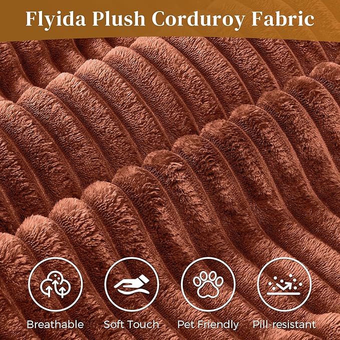 HYJT-H&K Modular Sectional Sofa Cloud Sectional Couch, 95" Comfy Fluffy L Shaped Orange Couches for Living Room, Deep Seat Memory Foam Plush Corduroy Boneless Couch Sectionals Left Facing Chaise Sofa