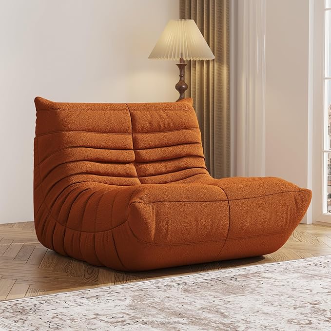 Bean Bag Chair Lazy Floor Sofa, Giant BeanBag Fireside Chair with Memory Foam Filled, Soft Bean Bag Comfy Couch for Teens Adults, Non-Slip Base Floor Lounge Chair, Living Room, Bedroom(Orange, Single)
