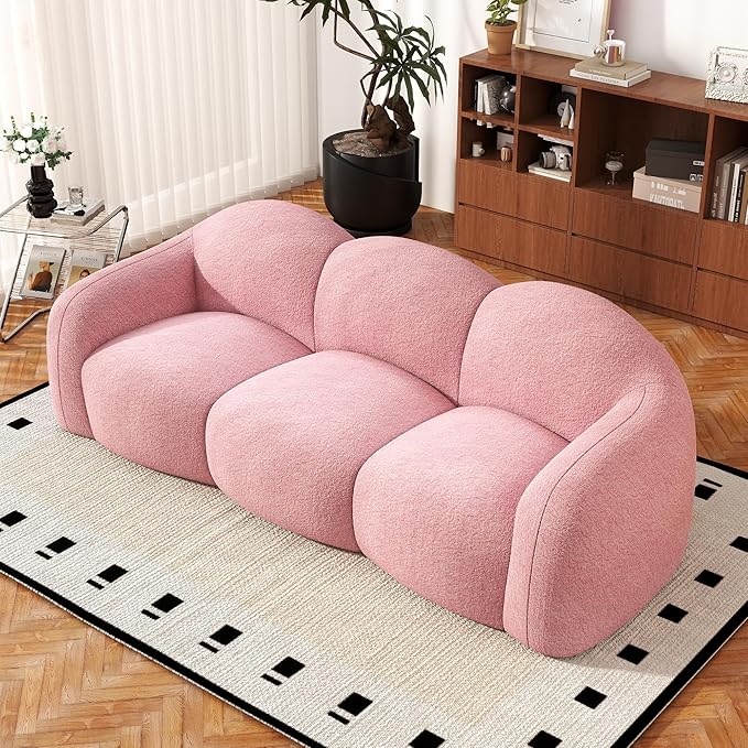 JACH Small Minimalist Sofa for Apartment, Modern Comfy Upholstered Sofas, Boneless Leisure Couches, 3-Seater Cloud Couch for Living Room Bedroom, Small Space (Pink, No Assembly Required)