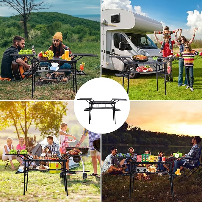 Nice C Camping Table, Compact Folding Table, Tailgate Grill Table, Outdoor Tables, Camping Tables That Fold Up Lightweight, with 4 Side Tables & Mesh Net for BBQ, Camping