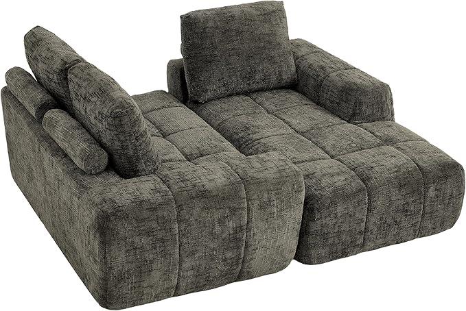 KEIKI Sectional Chenille Floor Sofa, Convertible L-Shaped Boneless Cloud Sleeper Couch with Chaise Lounge, Space Saving Modular Couches Bed for Living Room Bedroom, No Assembly Required, Ripe Olive