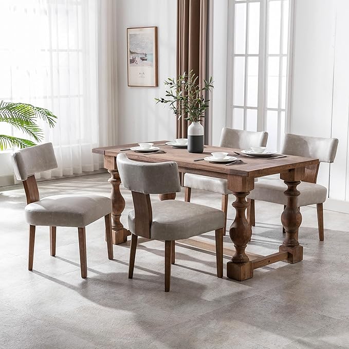 RIVOVA Mid Century Modern Dining Chairs Set of 6 PU Leather Upholstered Side Chairs, Modern Kitchen Armless Parson Chairs Solid Wood Dining Chairs, Grey
