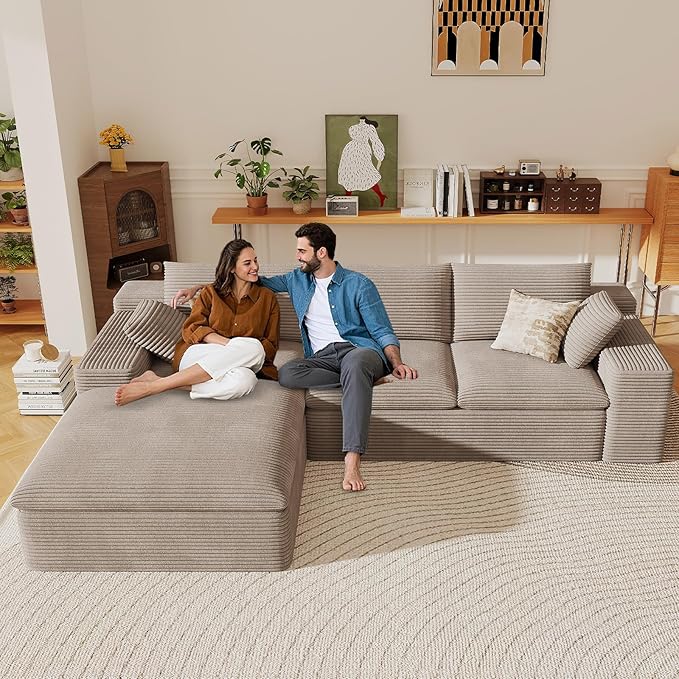 107" Cloud Sectional Couch with L-Shape Chaise, Modern Corduroy Viral Boneless Sofa for Living Room,Memory Foam Couches in a Box with Deep Seat,No Assembly Required (Camel,Left-Facing Chaise)