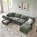 112.6" Sectional Couches for Living Room, Cloud Couch Sectional with Large Storage, U-Shape Modular Sectional Sofa with Ottoman, 6 Seater Chenille Sofa with Pillow for Apartment, Bedroom, Green