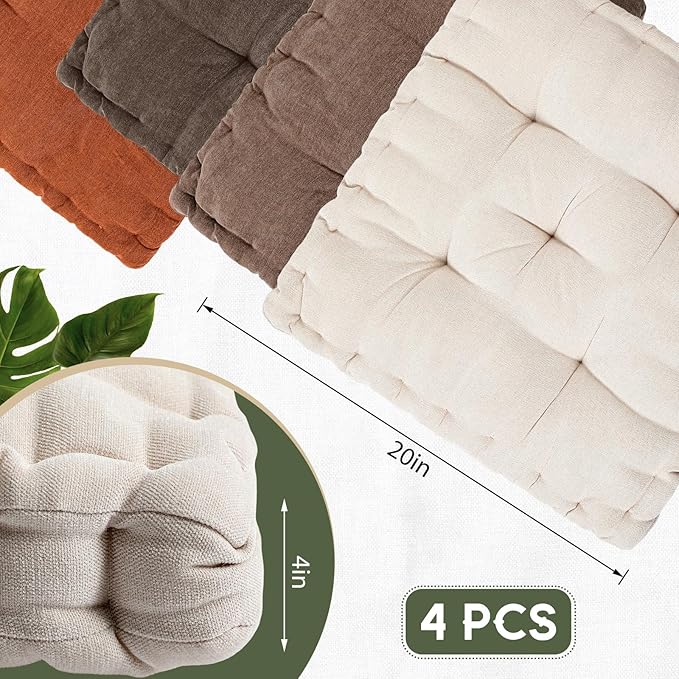 Jerify Floor Pillow Cushions 22 x 22 Inch Round Square Large Meditation Floor Pillow for Classroom Adult Meditation Picnic Party Cushion for Seating Gift Christmas(Scalloped Edge,Mixed Colors,4 Pcs)