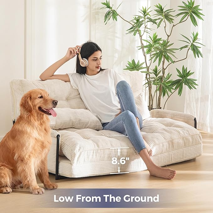 MAXYOYO Adjustable Floor Sofa Couch, Multi-Functional Bean Bag Bed, Foldable Lazy Sofa Sleeper Bed, Versatile Floor Seating for Living Room, Beige, Double