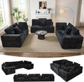 135.5" Cloud Sectional Couch,Boneless Corduroy Sofa for Living Room,Oversized U Shaped Sofa with Chaise,Deep Seat,No Assembly Required,Modular Sectional Couches（Black）