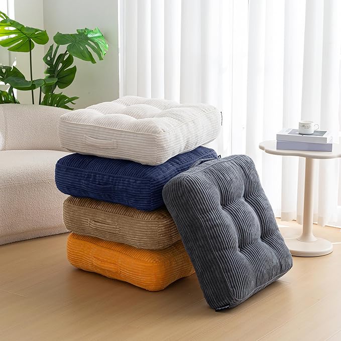 6" Washable Floor Pillow Cushion for Adults, Meditation Cushion Pillow, Large Square Floor Sitting, Removable Tufted Corduroy Cover, for Tatami Living Room or Yoga, 22x22 Inch, Machine Washable