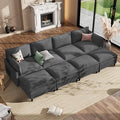 Apicizon 143" Cloud Sofa Sectional, Modern Corduroy Cloud Sofa Set with Side Storage Pocket, Comfy Convertible Sleeper Couch with Chaise for Living Room, Apartment, Office, Grey