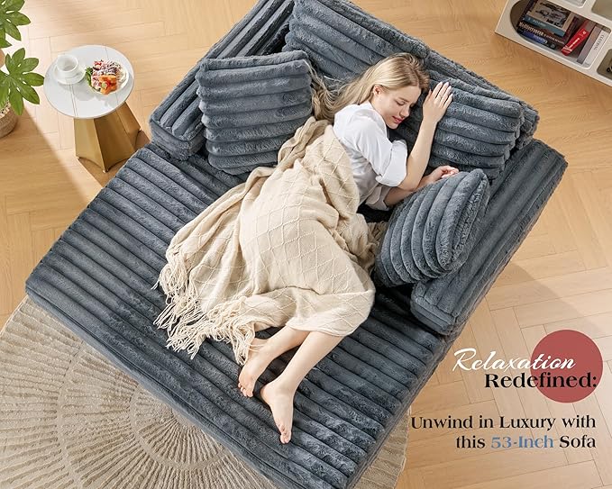 Jocisland 58-Inch Chaise Lounge, Complete with Cozy Throw Pillows, Upholstered Sofa Bed with Armrests, Plush Sleeper Bed for Living Room, Dark Grey