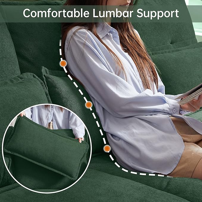 Jarenie 110" Convertible Sectional Sofa, U Shape Cloud Couch, Comfy Couches with Double Chaise and Sleepable Armrests, 4 Seats Sectional Couches for Living Room, Green