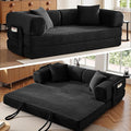 Chorlenimi Boneless Couch Futon Sofa Bed Sectional Couches for Living Room,Cloud Couch with Sleeper Sofa,Sofas for Living Room Oversized Corduroy Upholstered (Black, 81 Inches (with Iron Frame))