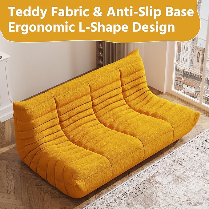 Bean Bag Chair, Fireside Chair, Large Bean Bag Chair for Adults, Bean Bag Chairs for Teens with High-Resilience Foam, Non-Slip Base Floor Lounge Sofa,Living Room (Yellow, 3-Seater)