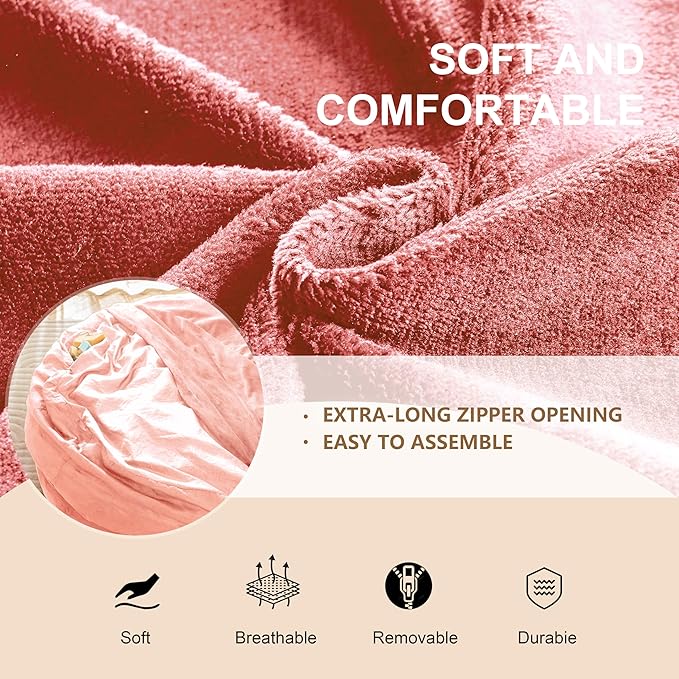 Bean Bag Chair for Adults, Floor Bean Bags Offers Ample Space for Adults,Memory Foam Giant Bean Bags,Lounger Versatile Design Suits Any Room,Movie Nights,Reading(Pink,5FT)