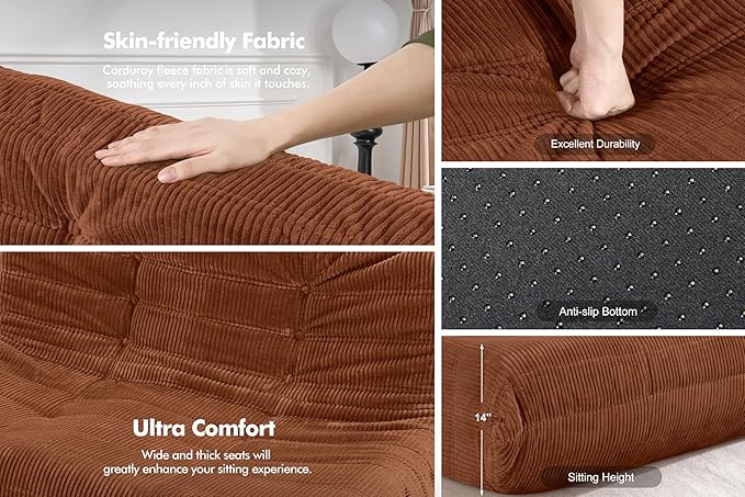 Bean Bag Chair,Giant Beanbag Chairs for Adults,Comfy Large Fireside Chair Lazy Sofa,Corduroy Bean Bag Lounger with Memory Foam Filled,Floor Sofa Couch for Home,Living Room (Brown, 3-Seater)
