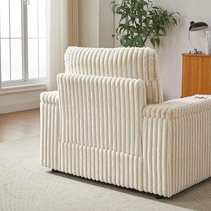 Eafurn 42.5" Oversized Accent Chair with Storage Ottoman Convertible Chaise Lounge, Corduroy Cloud Sofa Chair w/Cupholders, Modern Extra Wide Armchair