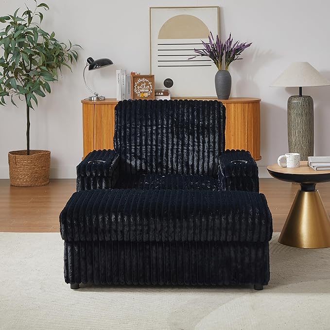 Eafurn 42.5" Oversized Accent Chair with Storage Ottoman Convertible Chaise Lounge, Corduroy Cloud Sofa Chair w/Cupholders, Modern Extra Wide Armchair