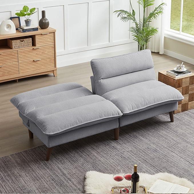 Convertible Futon Sofa Bed, 72" Futon Couch with Adjustable Back, Upholstered Sleeper Sofa Bed for Living Room, Apartment, Small Space, Light Grey